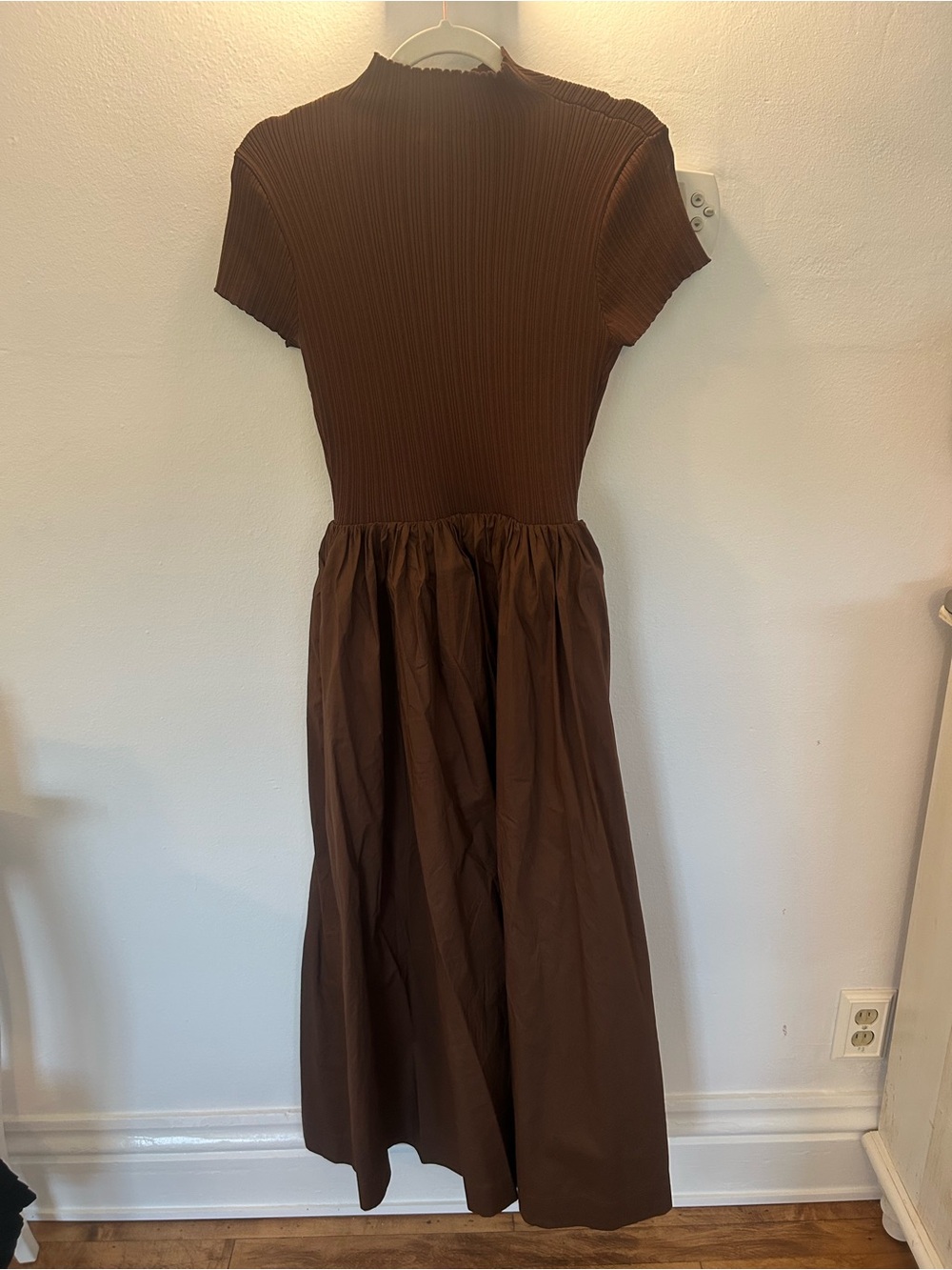 En Saison Brown Ribbed-Bodice Mixed Media Maxi Dress - Picture 5 of 6